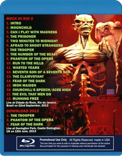 Iron Maiden Rock In Rio Brazil Maiden England Tour 2013 Blu-ray 1BDR