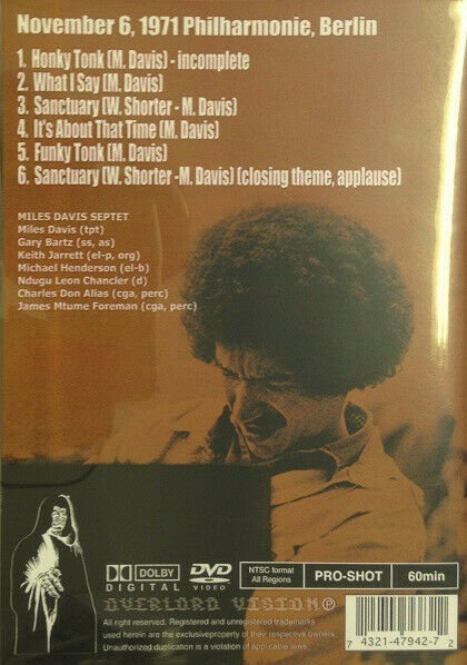 Miles Davis Berlin Sympathy 1971 Philharmonie DVD 1 Disc 6 Tracks Music Jazz