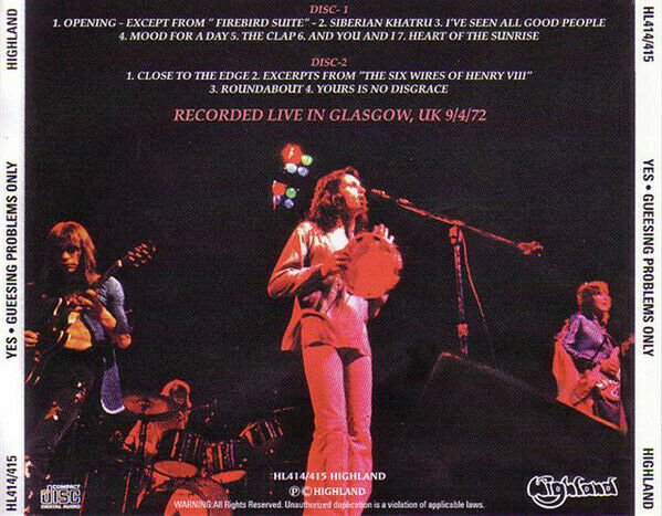 Yes Guessing Problems Only 1972 CD 2 Discs 11 Tracks Progressive