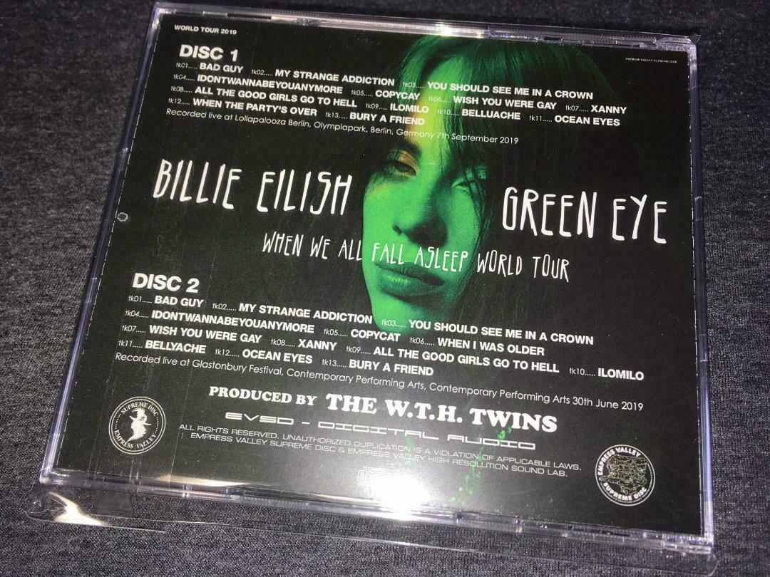 Billie Eilish Green Eye When We All Fall Asleep World Tour CD 2 Discs Rock Music