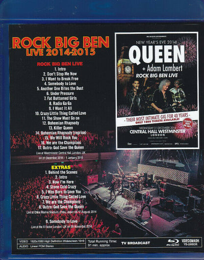 Queen Adam Lambert Rock Big Ben Live 2014-2015 Blu-ray 1BDR