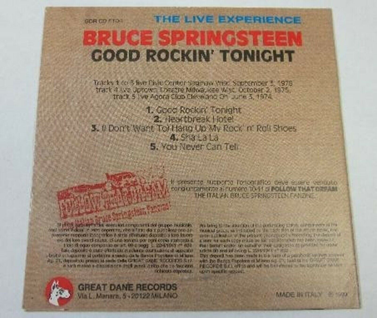 Bruce Springsteen Good Rockin' Tonight Live CD 1 Discs 5 Tracks Music Rock F/S