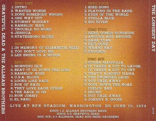 The Allman Brothers Band & Greatful Dead The Longest Day 1973 Washington 6 CD