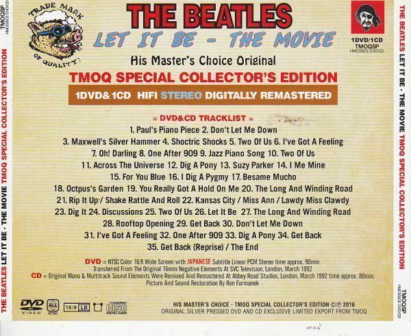 The Beatles Let It Be The Movie TMOQ Special His Master's Choice 1CD 1DVD