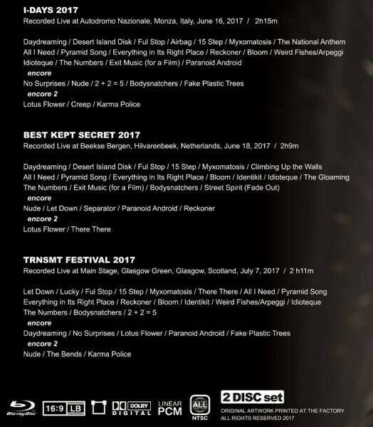 Radiohead Reckoner's Daydreaming 2017 A Moon Shaped Pool Tour Blu-ray 2 Discs