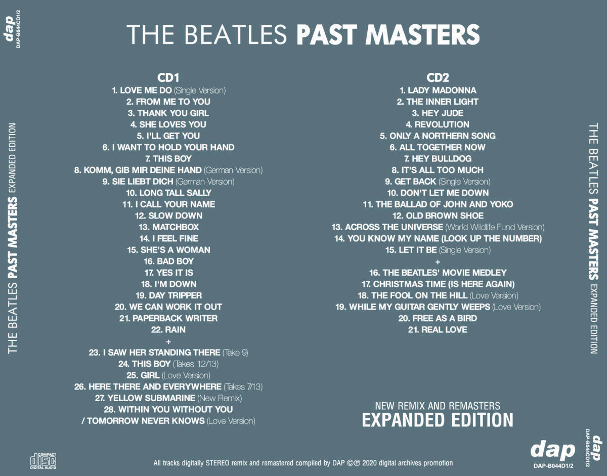 The Beatles Past Masters New Remix And Remasters 2020 CD 2 Discs 49 Tracks Music