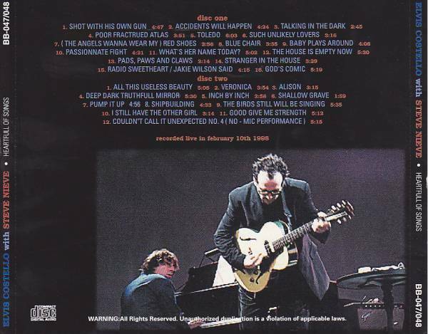 Elvis Costello With Steve Nieve Japan 1998 Feb 10 Heartfull Of Songs CD 2 Discs