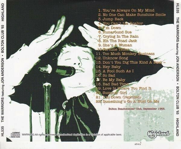 The Warriors Featuring Jon Anderson ?Bolton Club 1965 CD 1 Discs 22 Tracks F/S