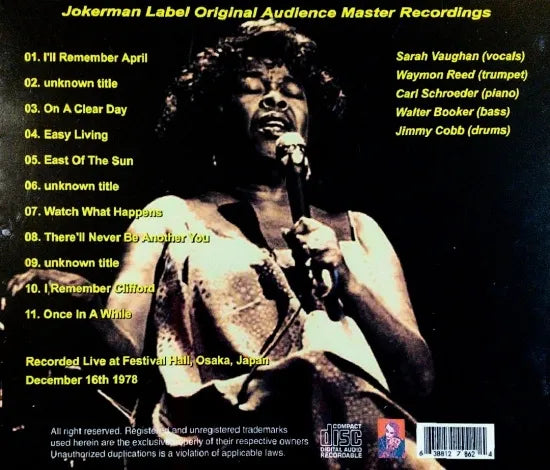 SARAH VAUGHAN / Live in Osaka 1976 (1CDR)