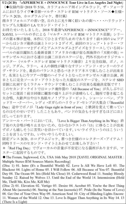U2 / e+i 2018 USA (SAN JOSÉ, LAS VEGAS, LOS ÁNGELES) 6 títulos (12 CD)