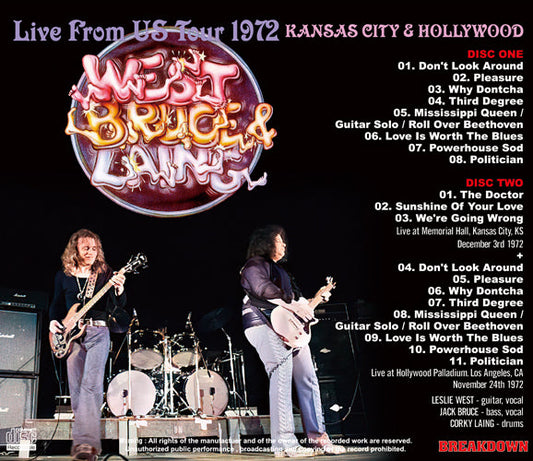 WEST, BRUCE & LAING / TOUR DAL VIVO DAGLI STATI UNITI 1972 KANSAS CITY E HOLLYWOOD (2CDR)