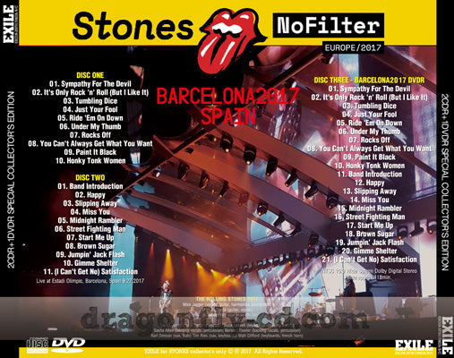 THE ROLLING STONES / NO FILTER TOUR BARCELONA, SPAIN 2017 (2CDR+1DVDR)