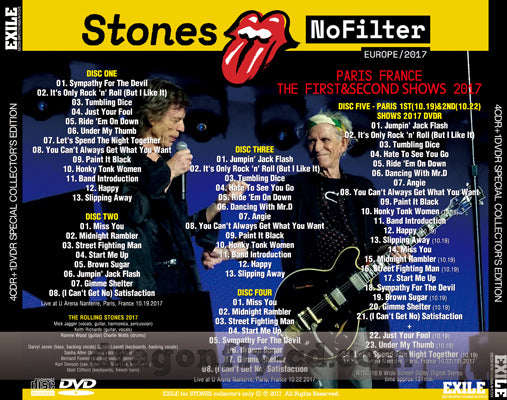 THE ROLLING STONES / NO FILTER TOUR: PARIS 1ST & 2ND SHOW 2017 (4CDR+1DVDR)