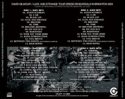 DAVID GILMOUR / LUCK AND STRANGE TOUR DRESS REHEARSALS IN BRIGHTON 2024 (4CDR)