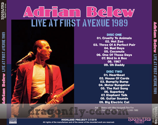 ADRIAN BELEW / LIVE AT FIRST AVENUE 1989 Soundboard (2CDR)