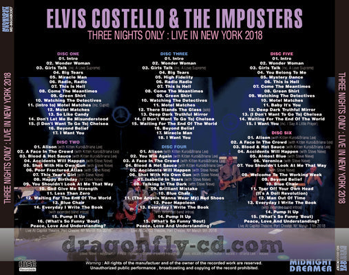 ELVIS COSTELLO / THREE NIGHTS ONLY LIVE IN NEW YORK 2018 (6CDR)