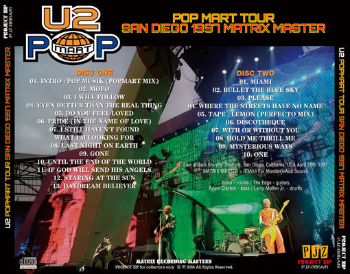 U2 / POPMART TOUR SAN DIEGO 1997 MATRIX MASTER (2CDR)