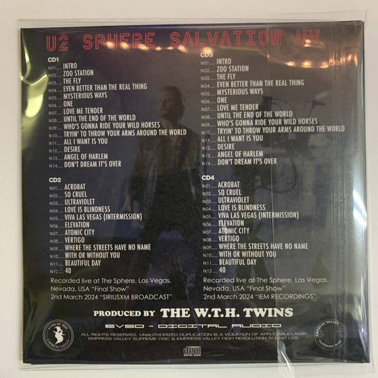 U2 / SPHERE SALVATION 4CD IEM Soundboard