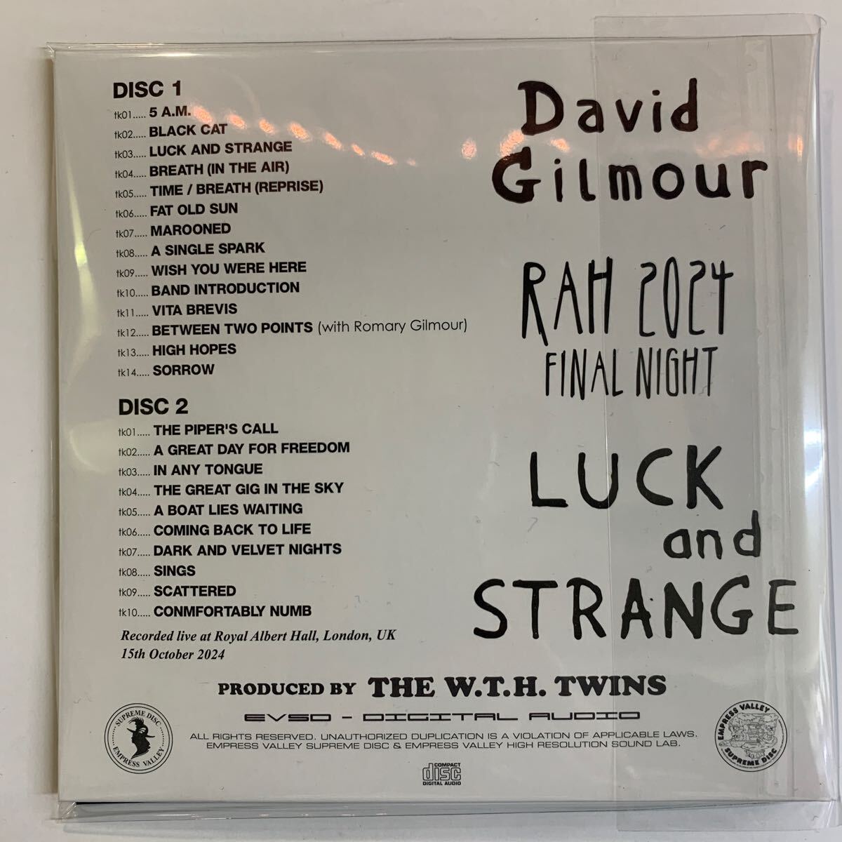 DAVID GILMOUR / RAH 2024 FINAL NIGHT Royal Albert Hall (2CD) Empress Valley