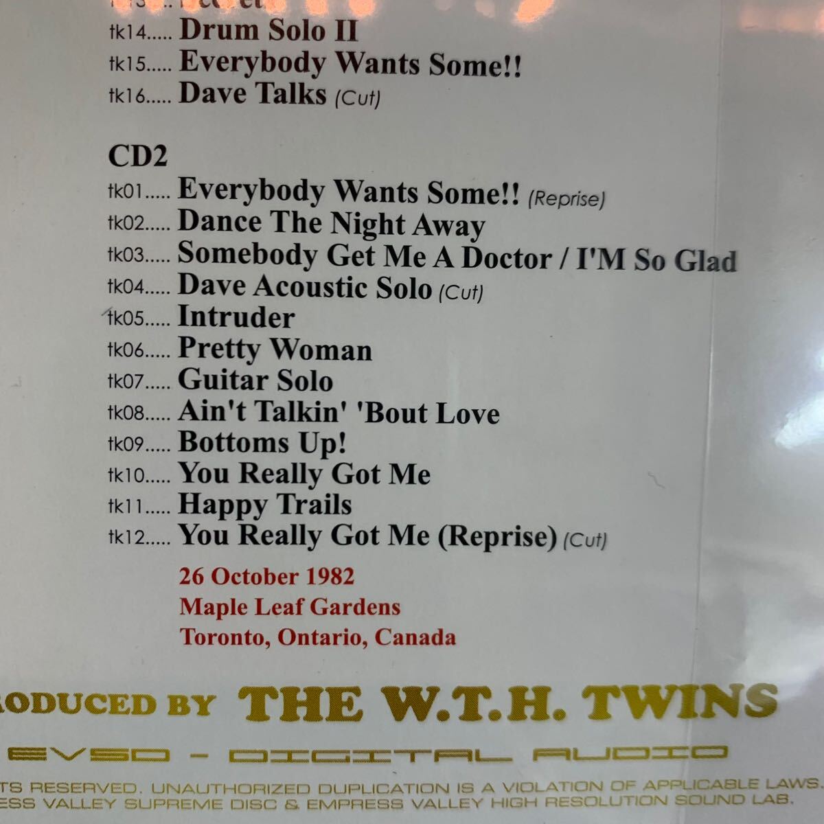 VAN HALEN / TORONTO NIGHT (2 CD) Empress Valley