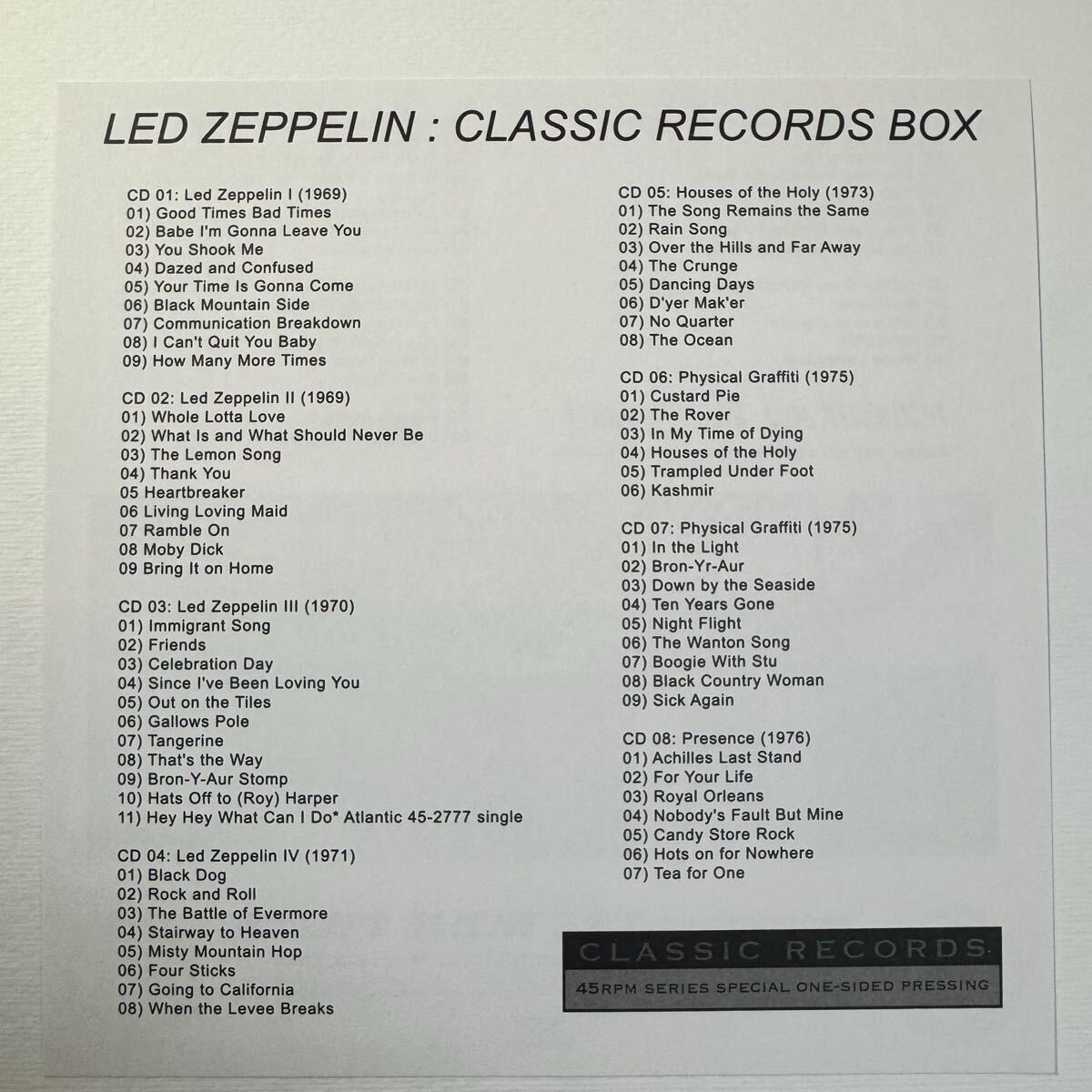 Led Zeppelin / Classic Records 45RPM One Side Pressing (12CD Box) Empress Valley
