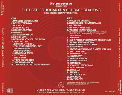 THE BEATLES / HOT AS SUN GET BACK SESSIONS NEW STEREO REMASTER EDITION (2CD)