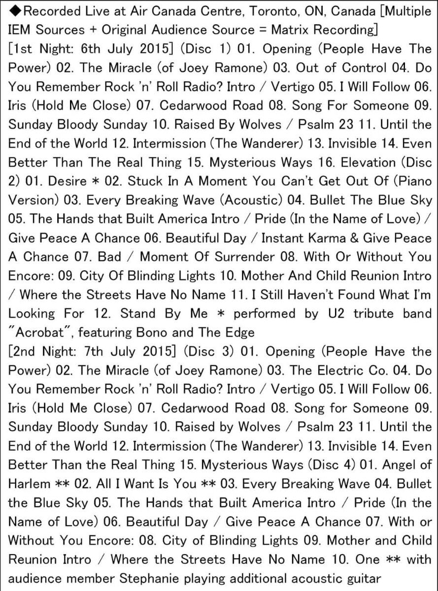 U2 / LIVE PEACE IN TORONTO (4CD)