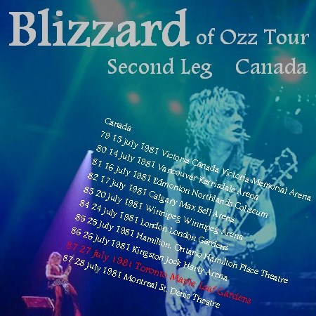 Ozzy Osbourne con Randy Rhoads / Seconda tappa del tour Blizzard of Ozz CANADA 81 (1CDR)